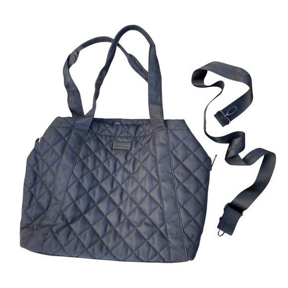 Steve Madden Black Quilted Weekender Duffle Tote  Large quilted black duffle bag - Picture 1 of 10